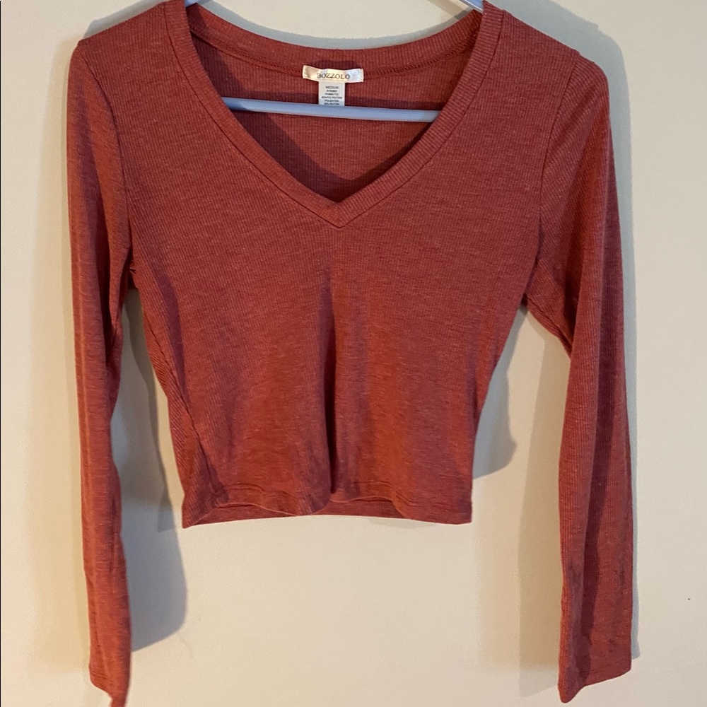 Red, long sleeve crop top